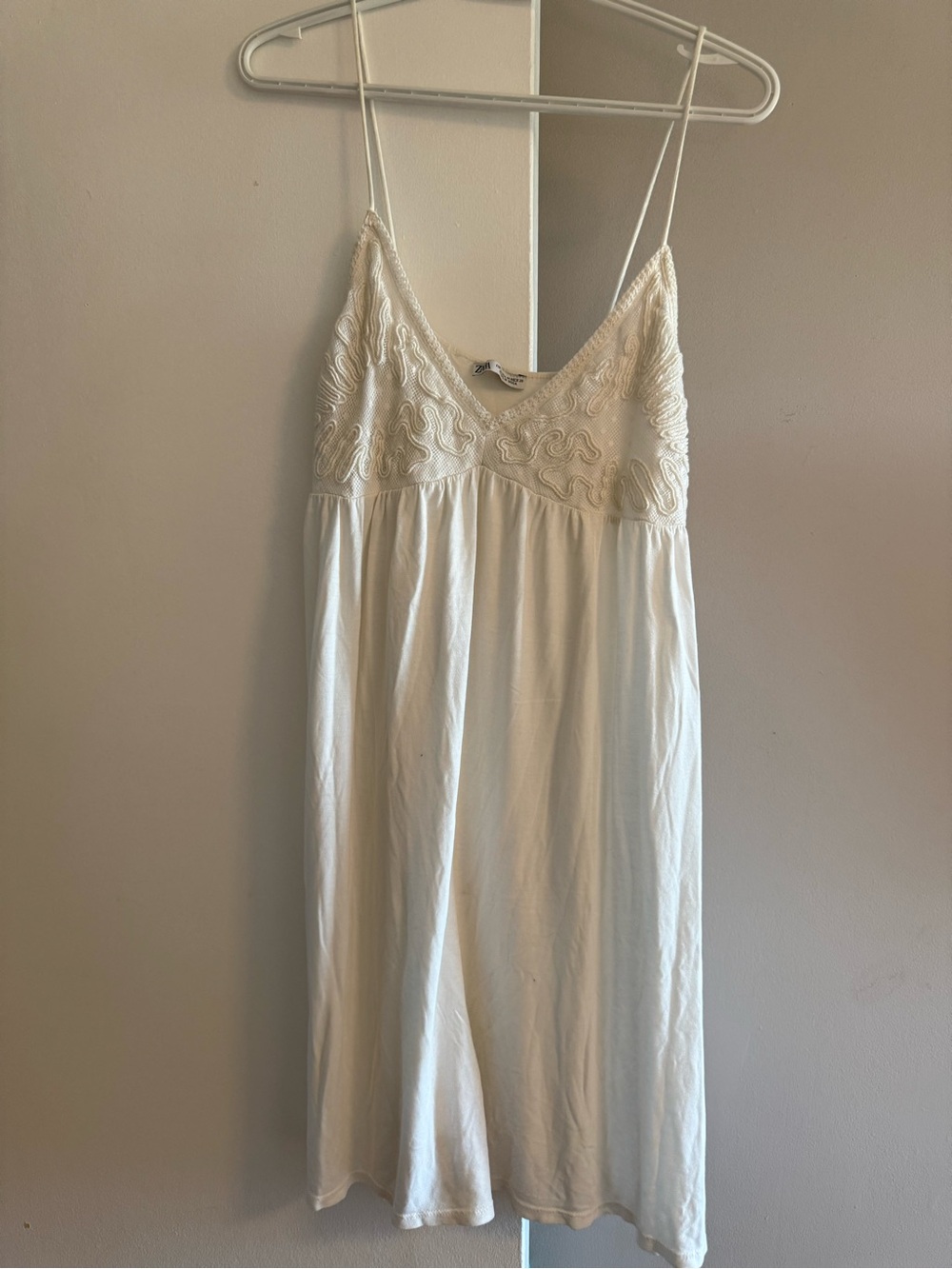 Zara Cream Embroidered Spaghetti-Strap Slip